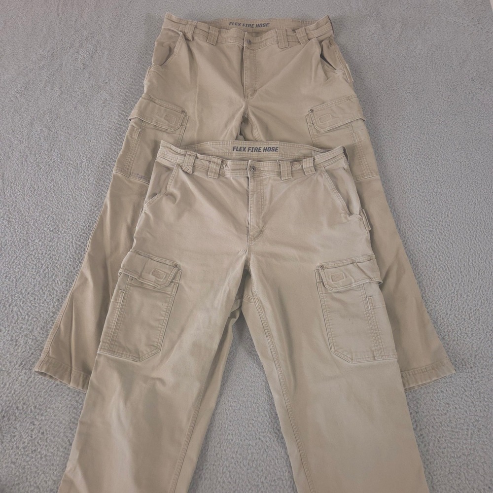 LOT OF 2 Duluth Trading Co Pants Men 40x32 Khaki DuluthFlex Fire Hose Cargo Work